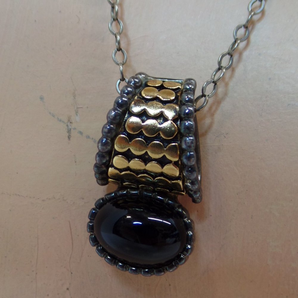 VINTAGE PREMIER DESIGNS *MIRA* SILVER & GOLD-PLATED NECKLACE EXTENDER/SLIDE 22"
